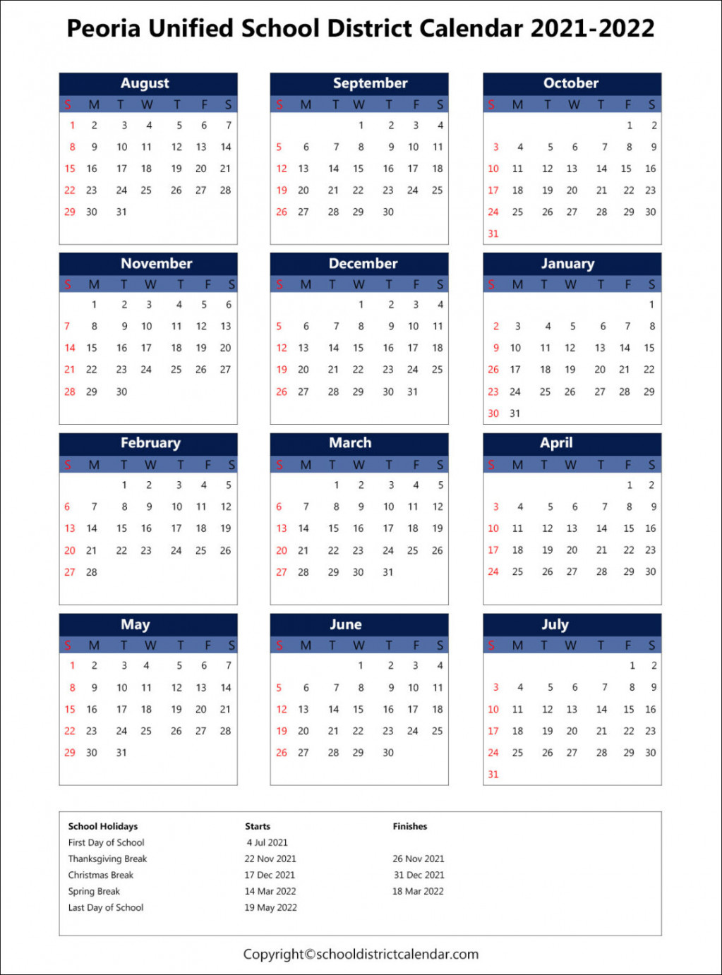 Basis Peoria Calendar