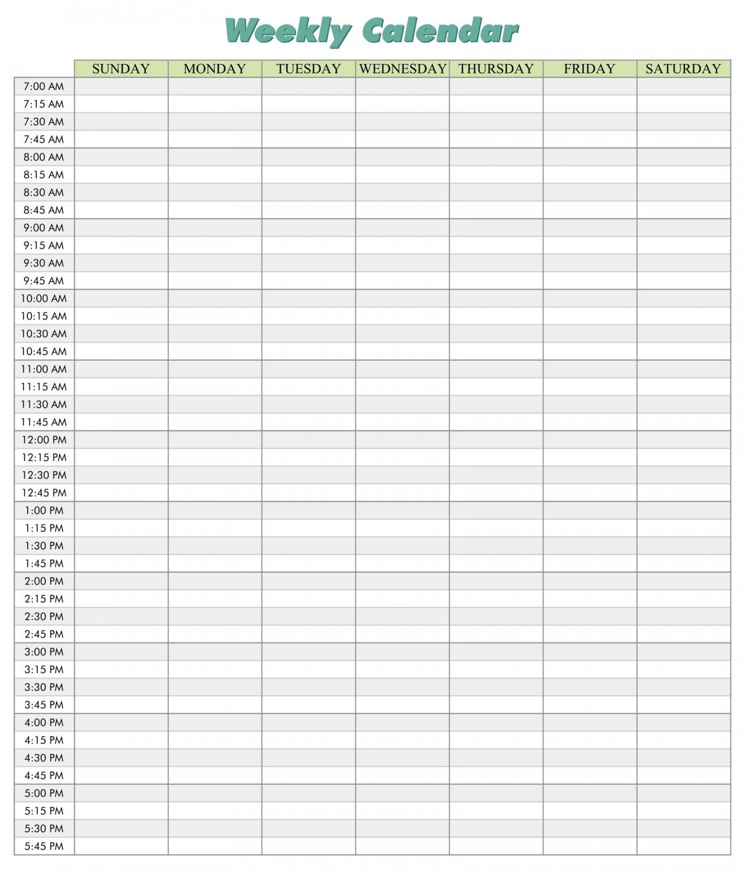 Best Printable Weekly Calendar With  Minute Time Slots for