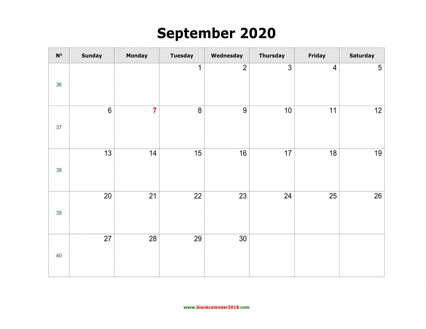 Blank Calendar for September