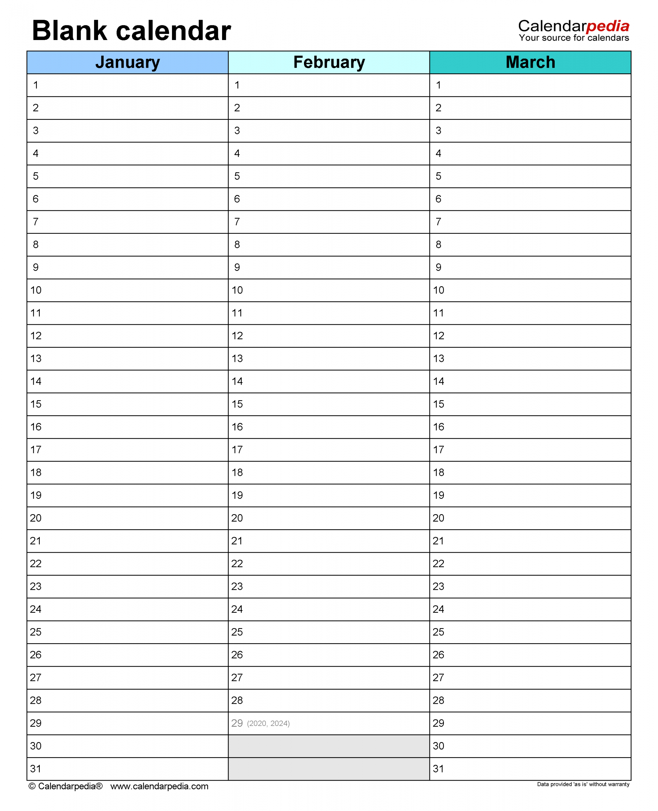 Blank Calendars - Free Printable PDF templates