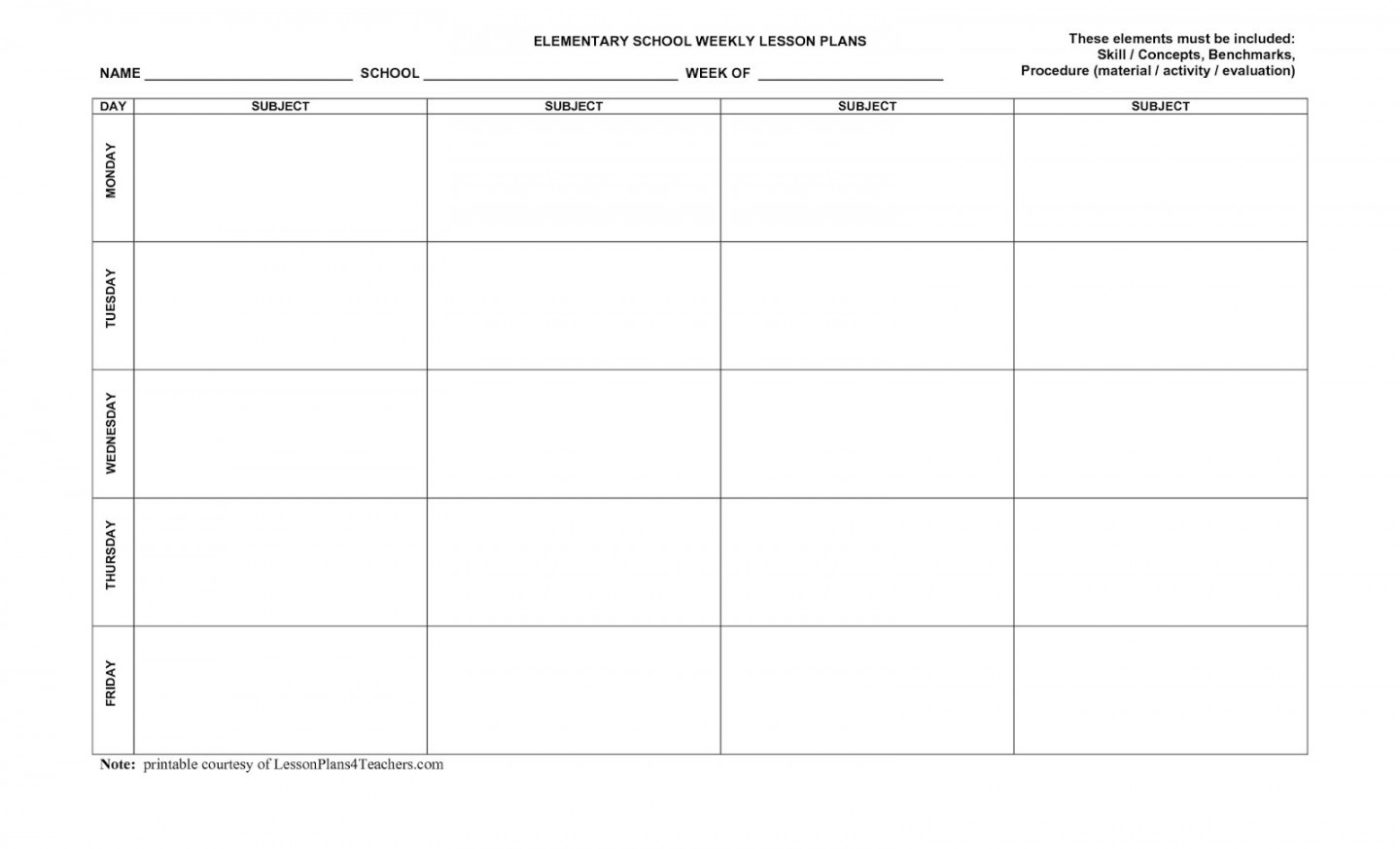 Blank  Day Calendar Printable  Lesson plan template free, Weekly