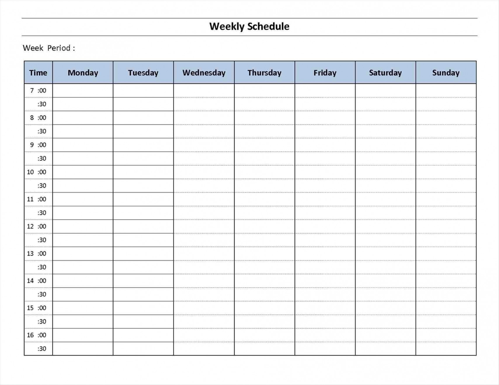 Blank  Day Week Calendar  Weekly schedule template excel, Free