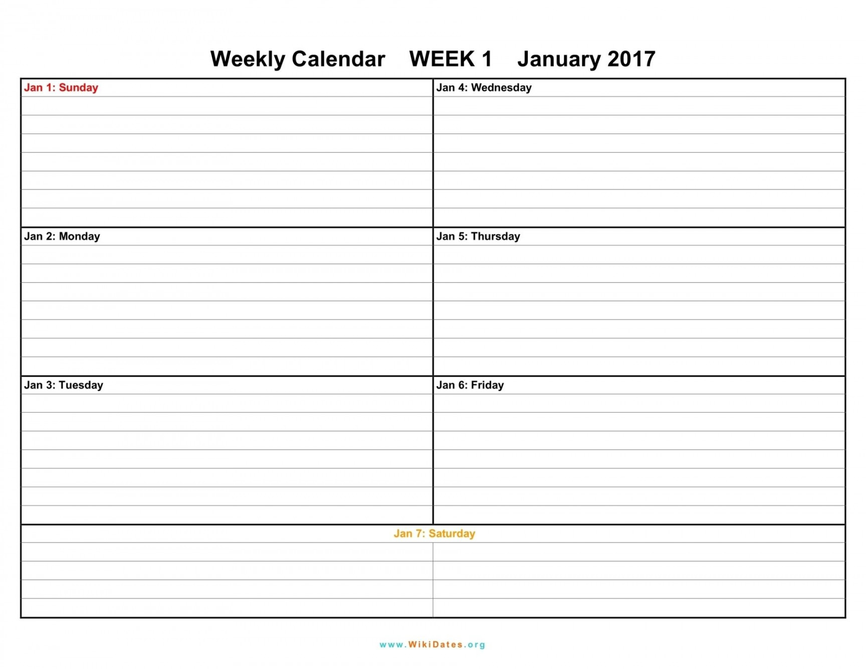 Blank Lined Weekly Printable Calendar  Blank calendar template