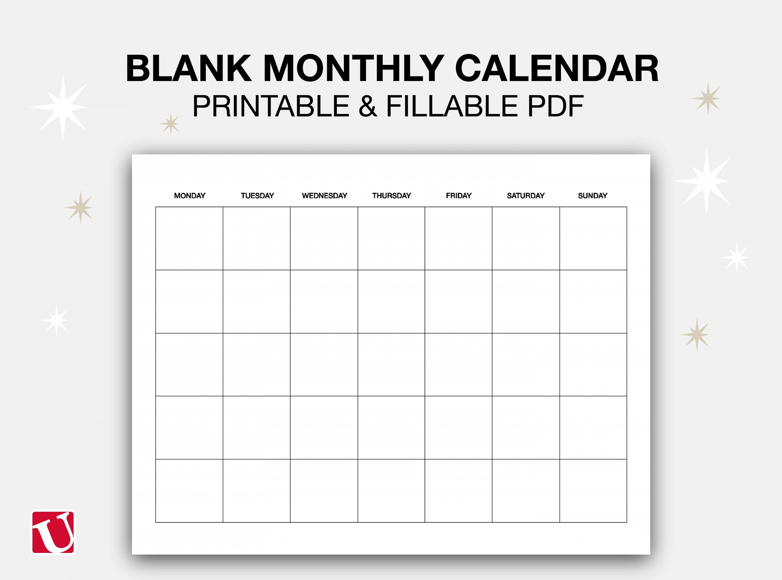 Blank Monthly Printable Calendar Undated Minimalist Calendar - Etsy