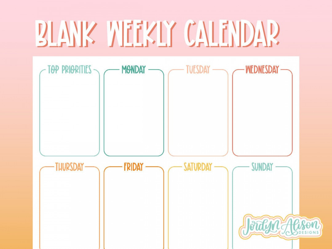 Blank Weekly Calendar Template Simple Calendar Printable Calendar