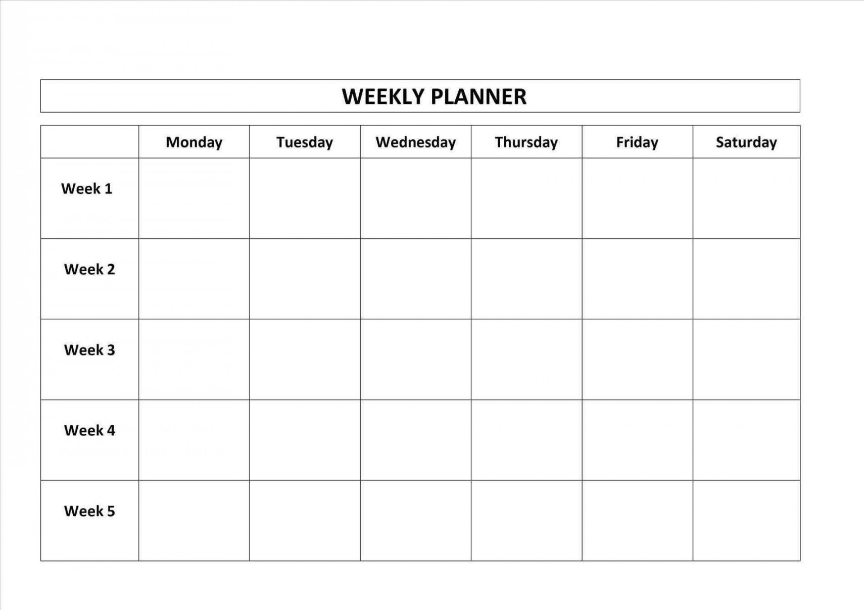 Blank Weekly Monday Through Friday Calendar Template  Weekly