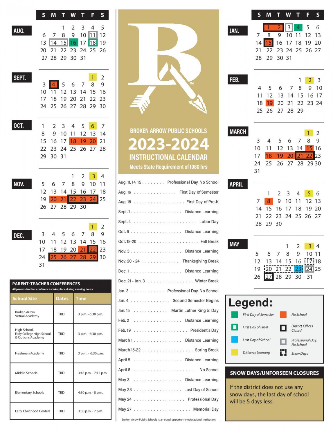 Broken Arrow Public Schools Calendar - in PDF