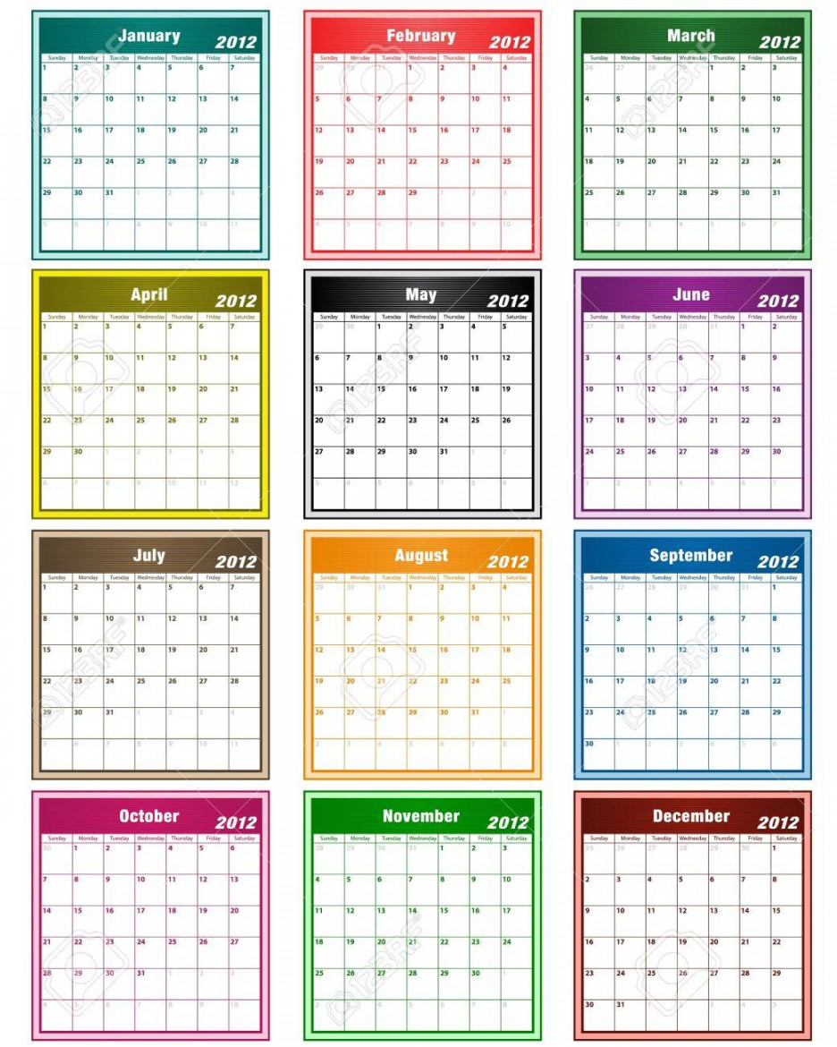 Calendar  In Assorted Colors With Large Date Boxes