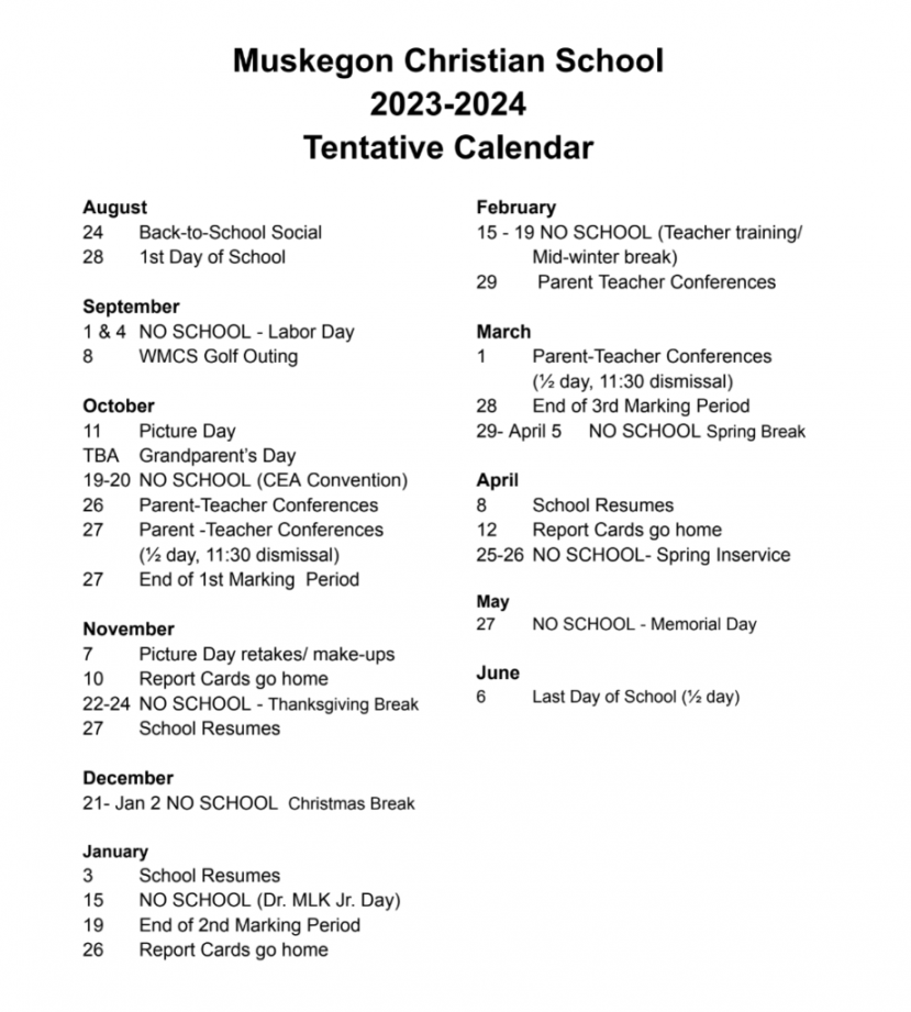 Calendar - Muskegon Christian School