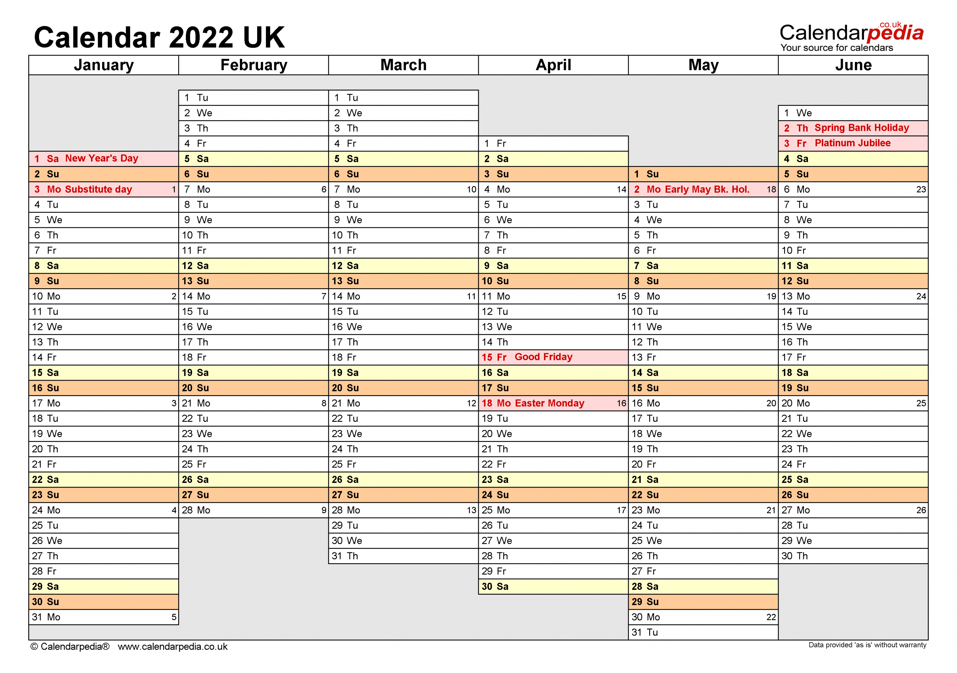 Calendar  (UK) - free printable Microsoft Excel templates