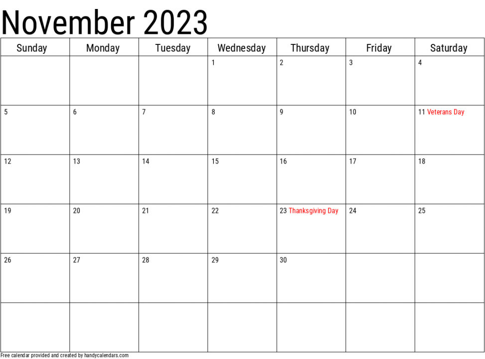 Calendar with Holidays Templates - Handy Calendars