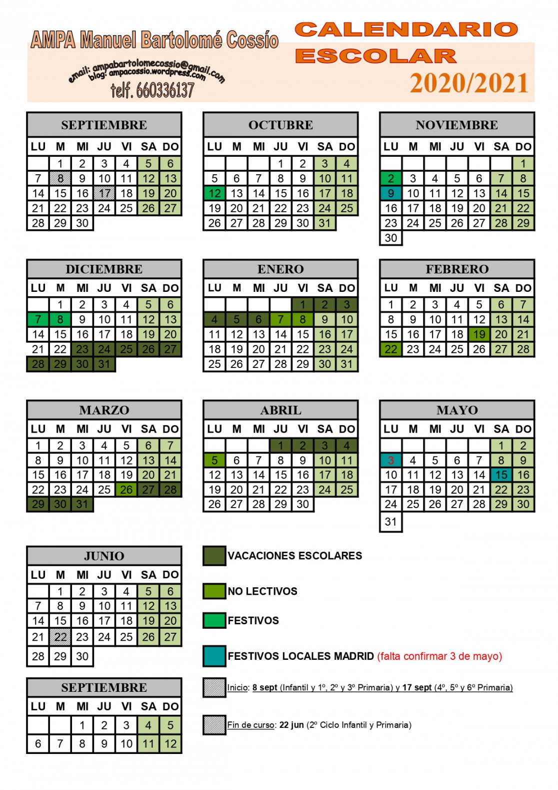 Calendario Escolar -  ampacossio