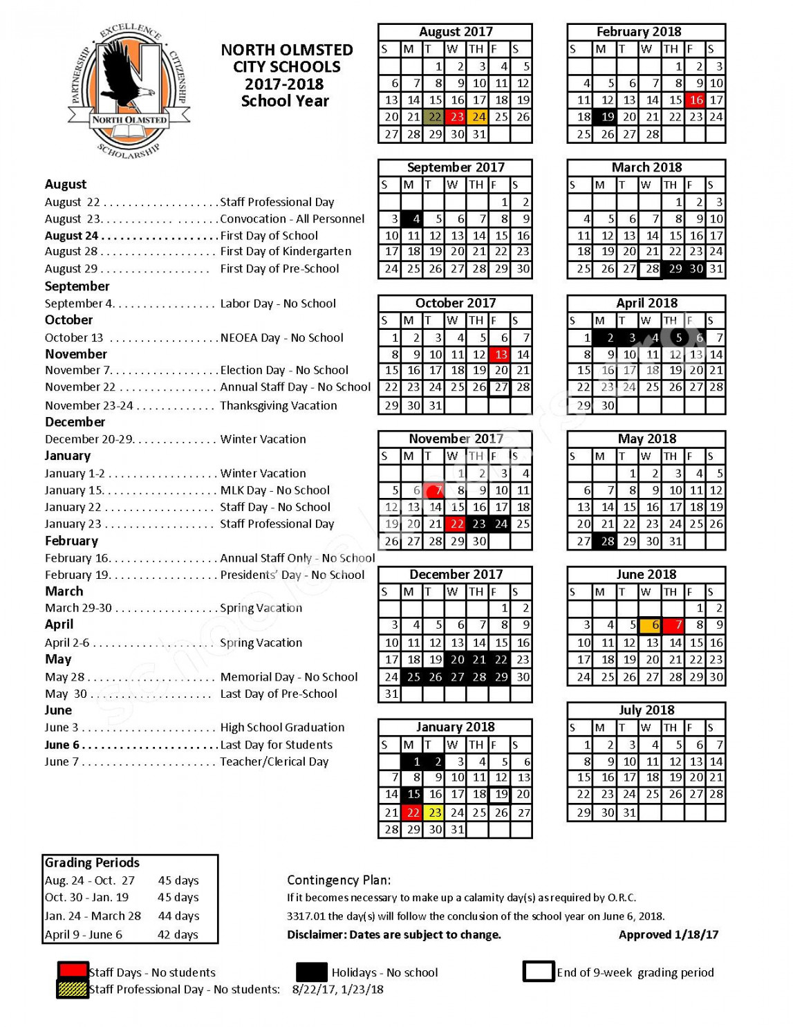 Chestnut Intermediate Elementary School Calendars – North Olmsted, OH