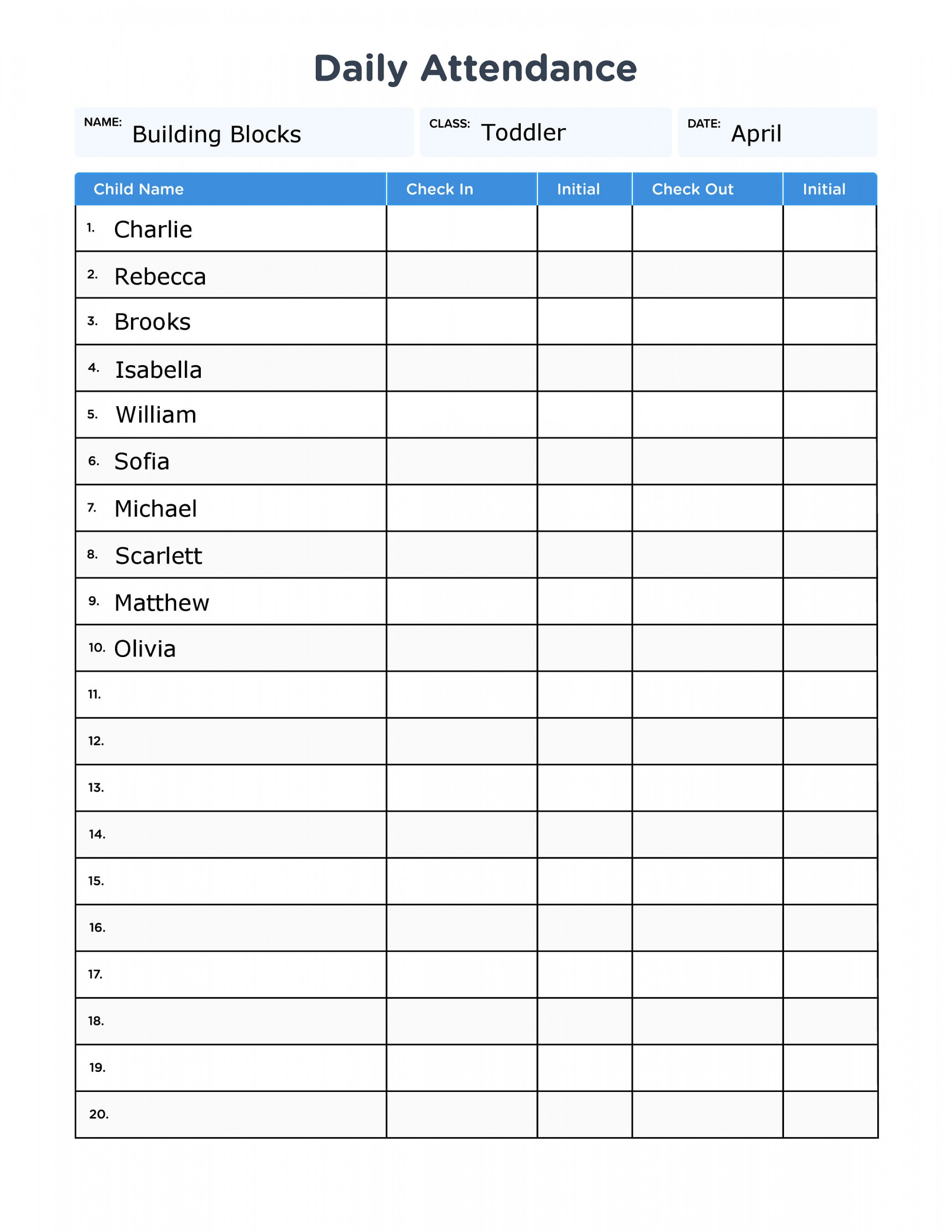 Childcare Daily Attendance Sheet With Fillable Form Fields  HD PNG and  Fillable PDF  Instant Download, Save, & Print Your Today!