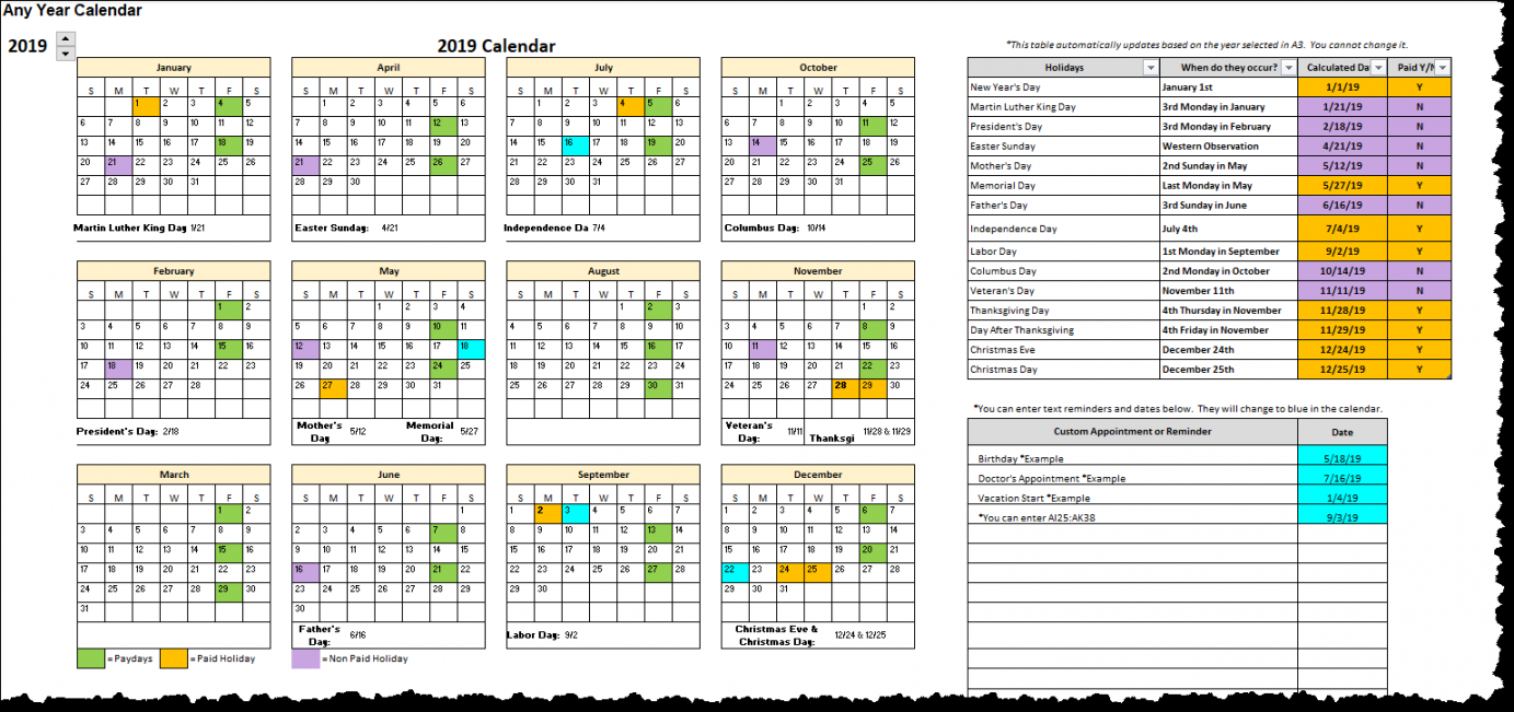 Create an Excel Calendar with Holidays and Appointments - Xelplus