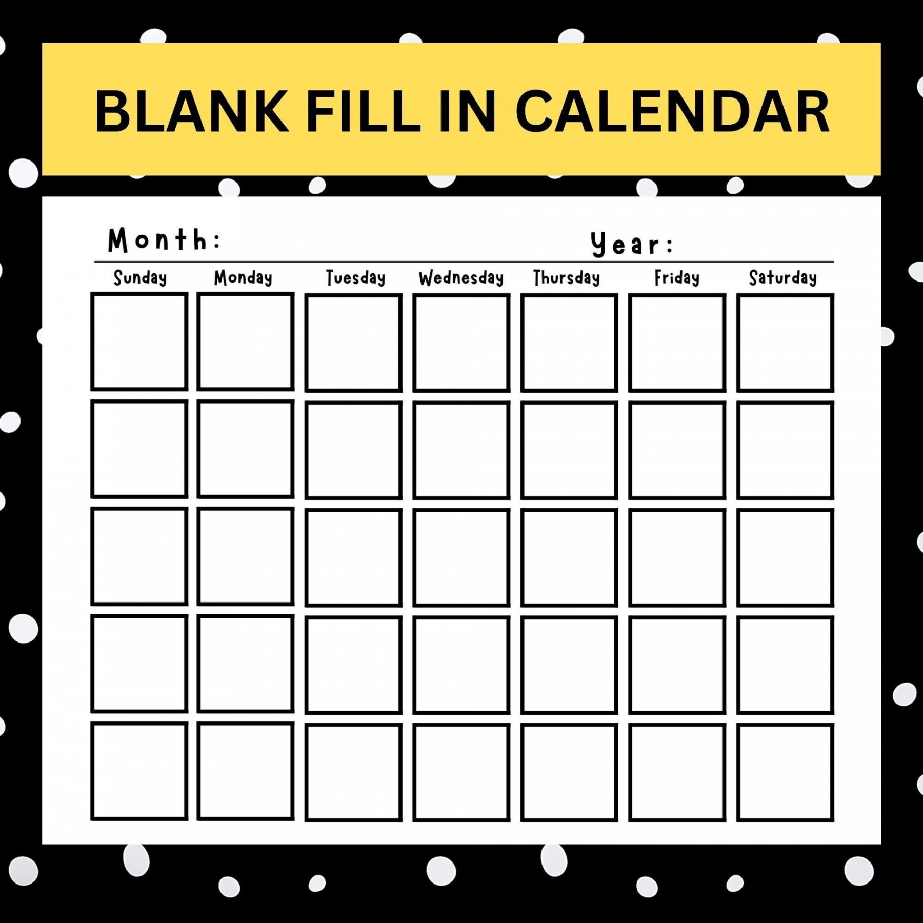 Customizable Blank Fill in Calendar Undated Downloadable - Etsy