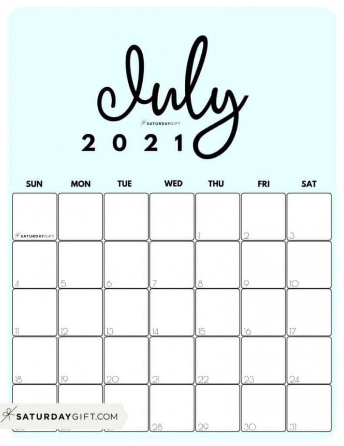 Cute (& Free!) Printable July  Calendar  SaturdayGift