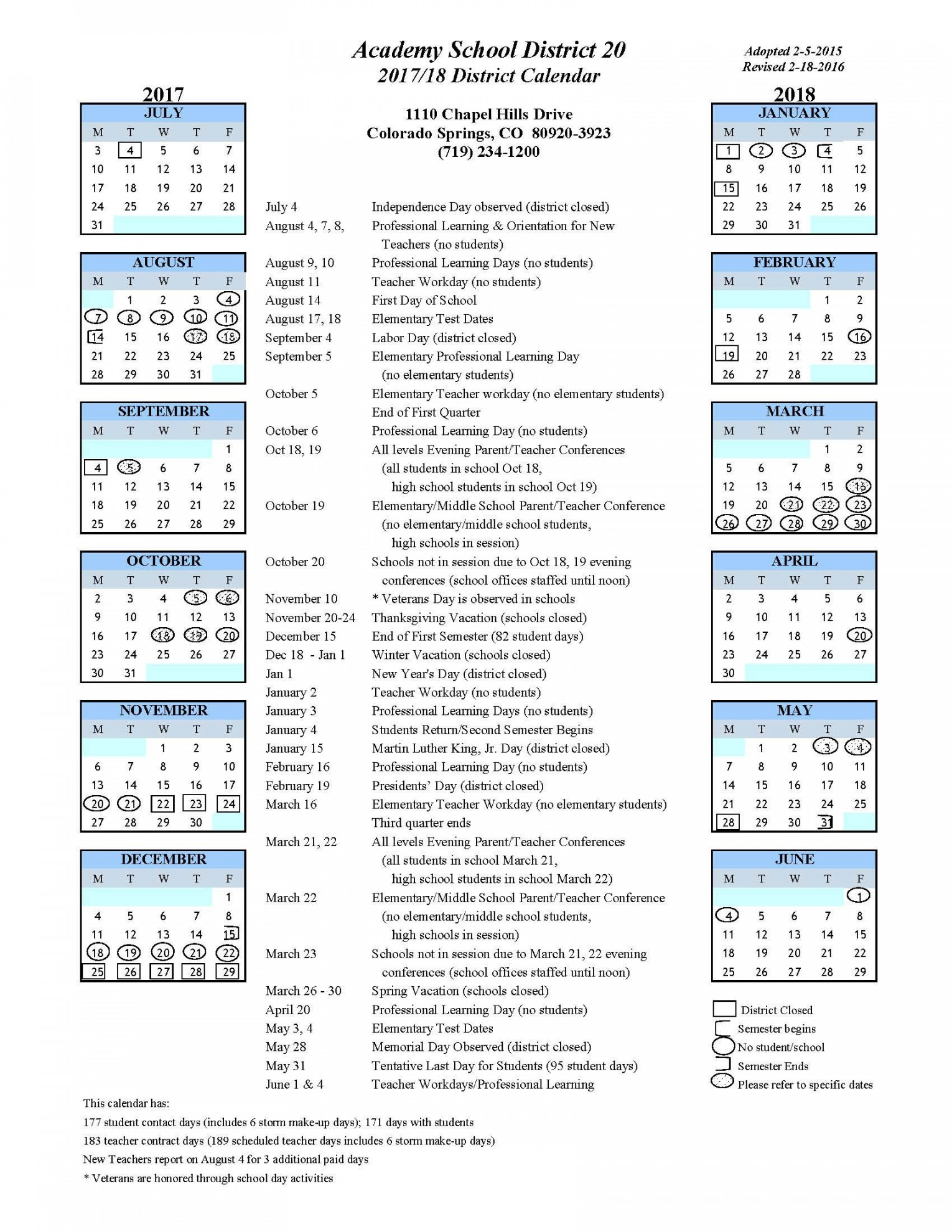 D Colorado Springs Academic Calendar  Academic calendar