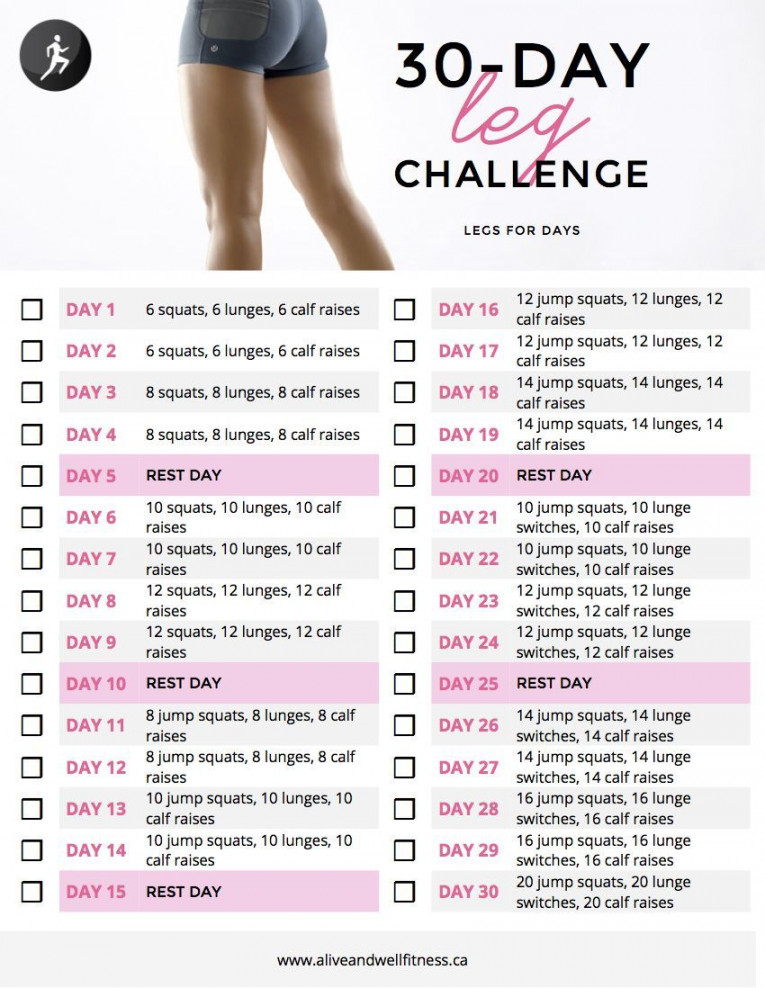 Day Leg Challenge Printable   day leg challenge,  day