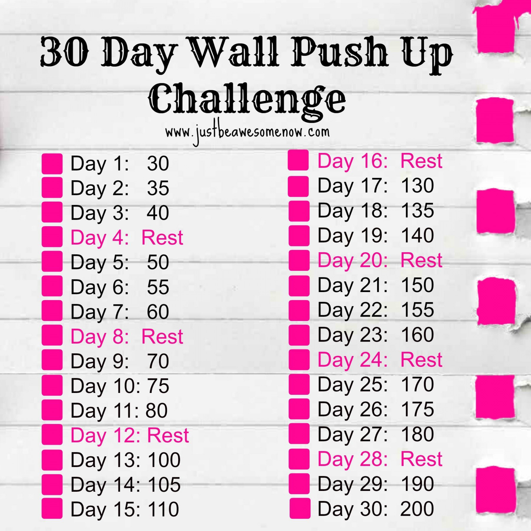 Day Push Up Challenge Printable Pdf  Wall push ups, Push up