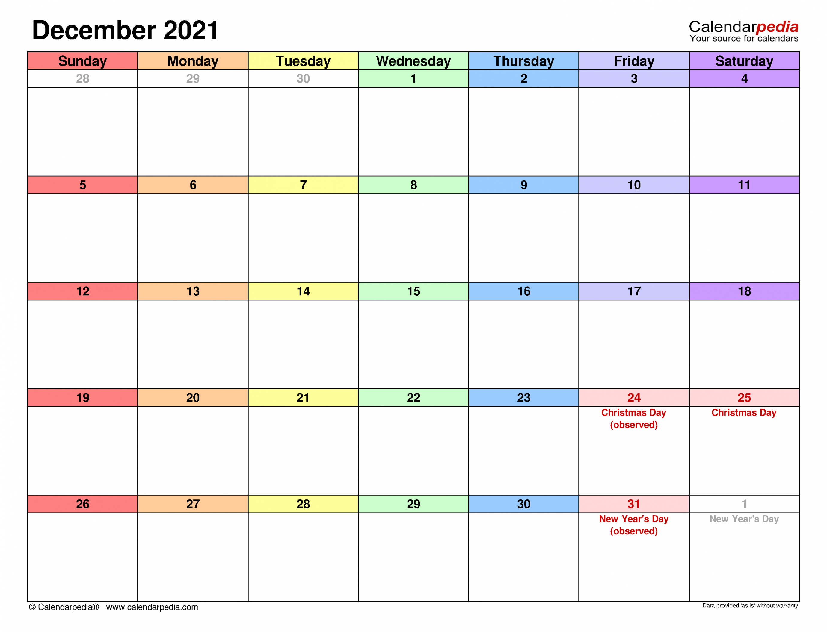 December  Calendar  Templates for Word, Excel and PDF
