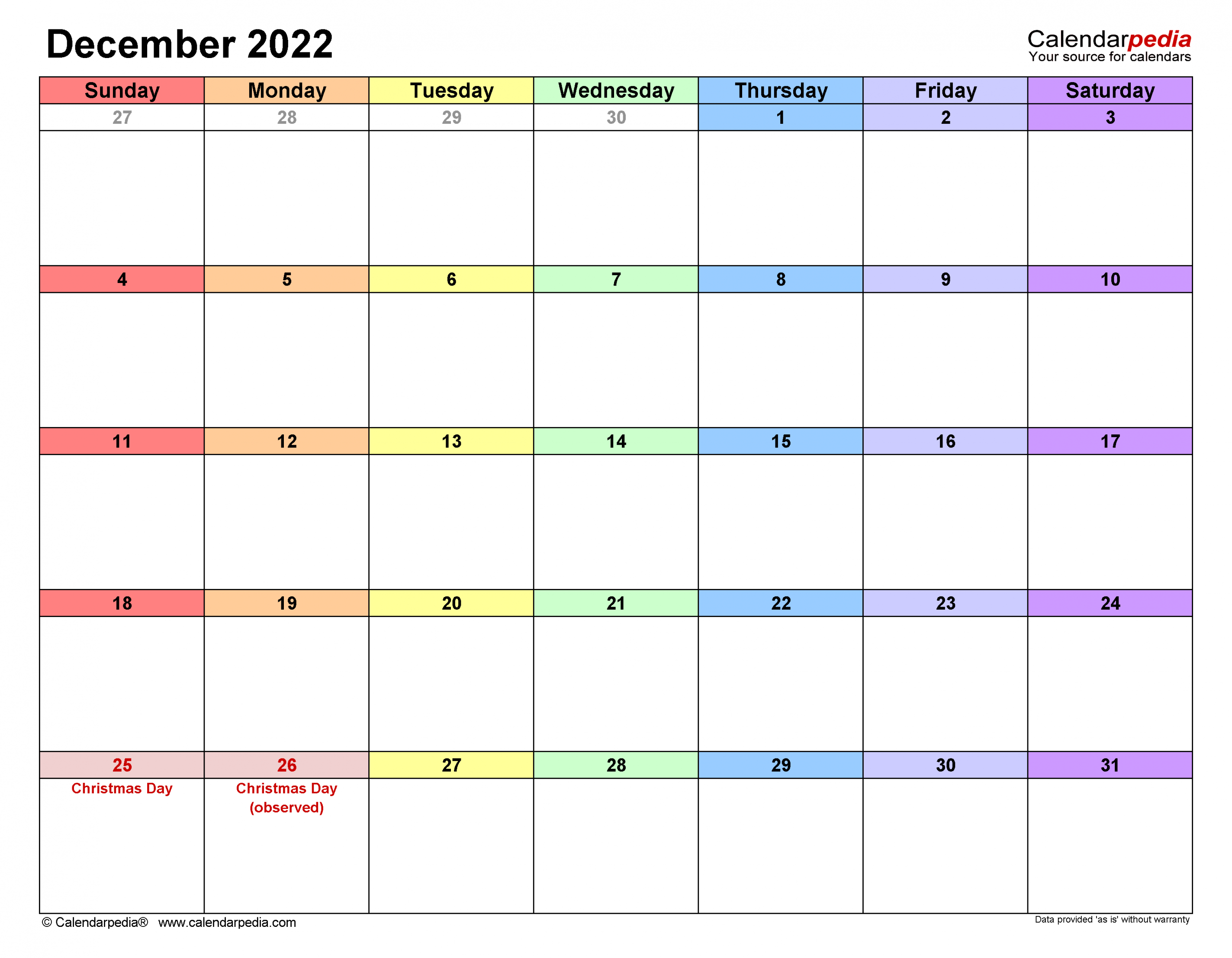 December  Calendar  Templates for Word, Excel and PDF