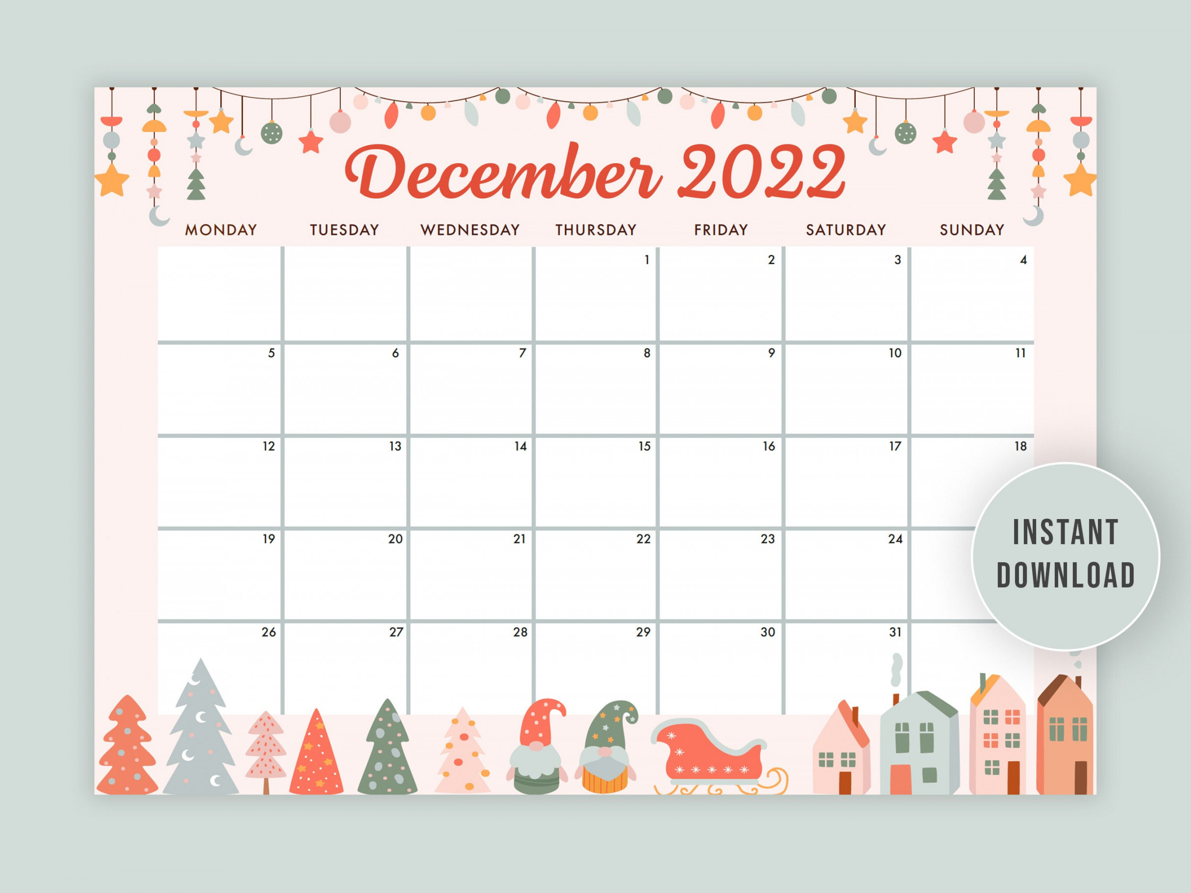 December  Monthly Calendar Fillable PDF Printable - Etsy