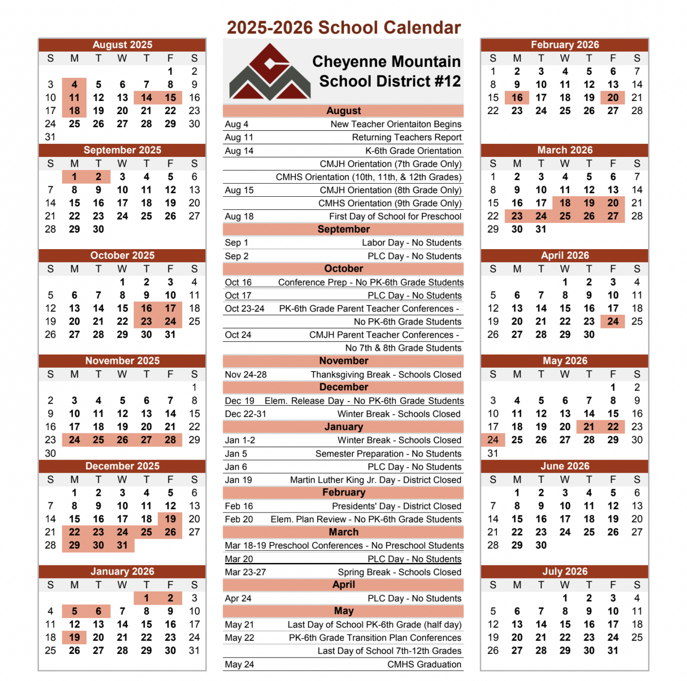 District Calendars  Cheyenne Mountain