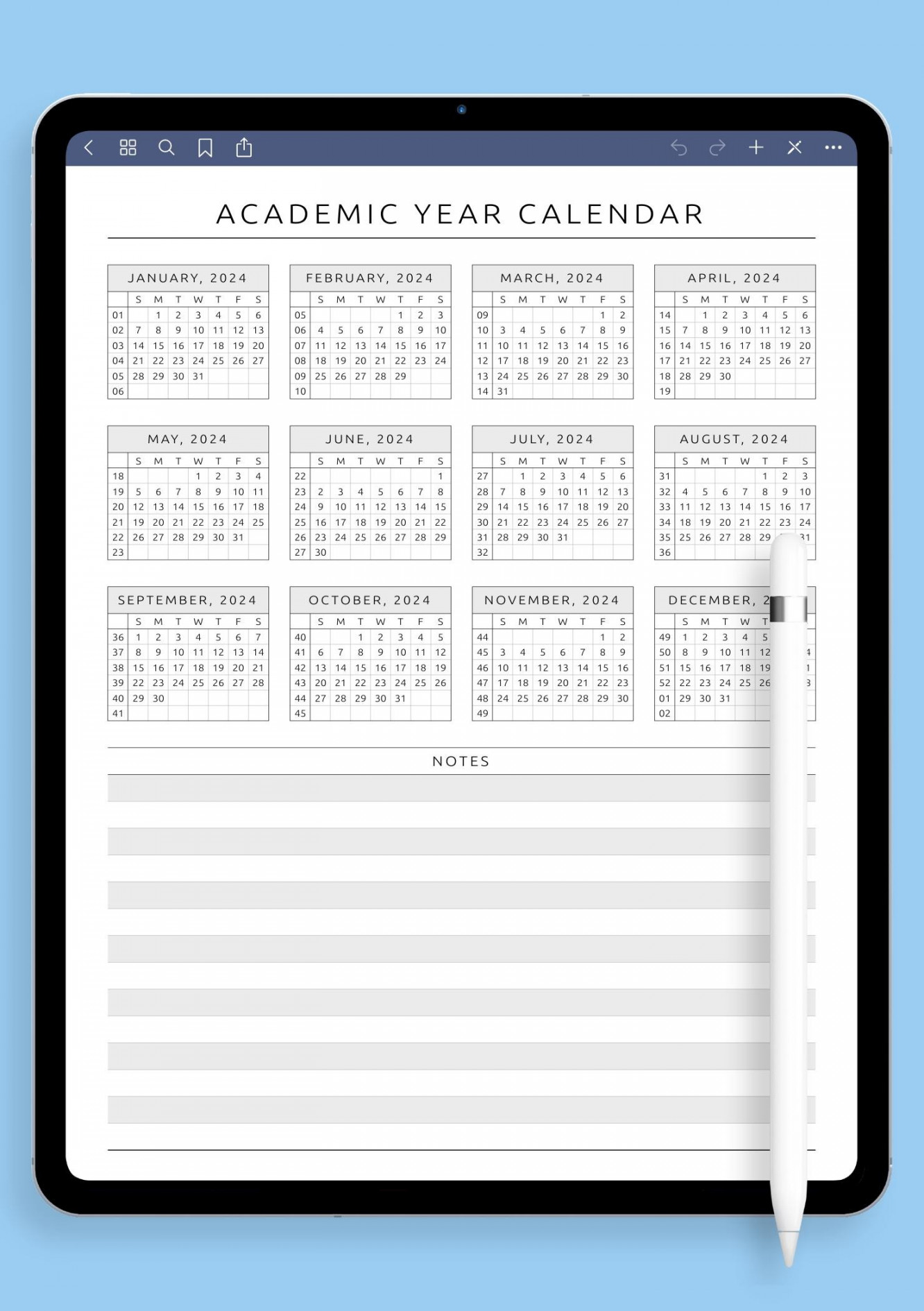 Download Printable Academic Year At-a-Glance Calendar Template PDF