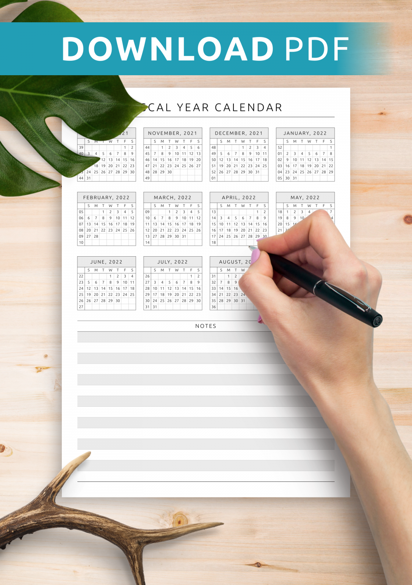 Download Printable Fiscal Year Calendar Template PDF