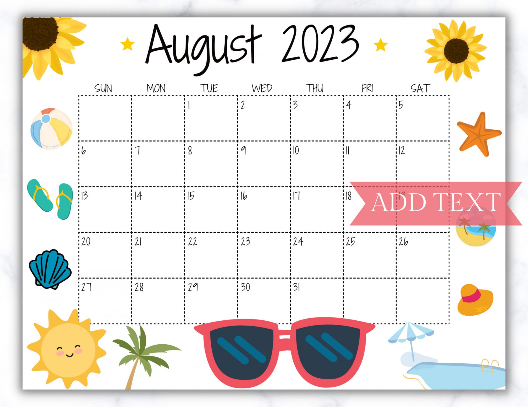 EDITABLE August  Calendar Printable Wall Calendar  - Etsy