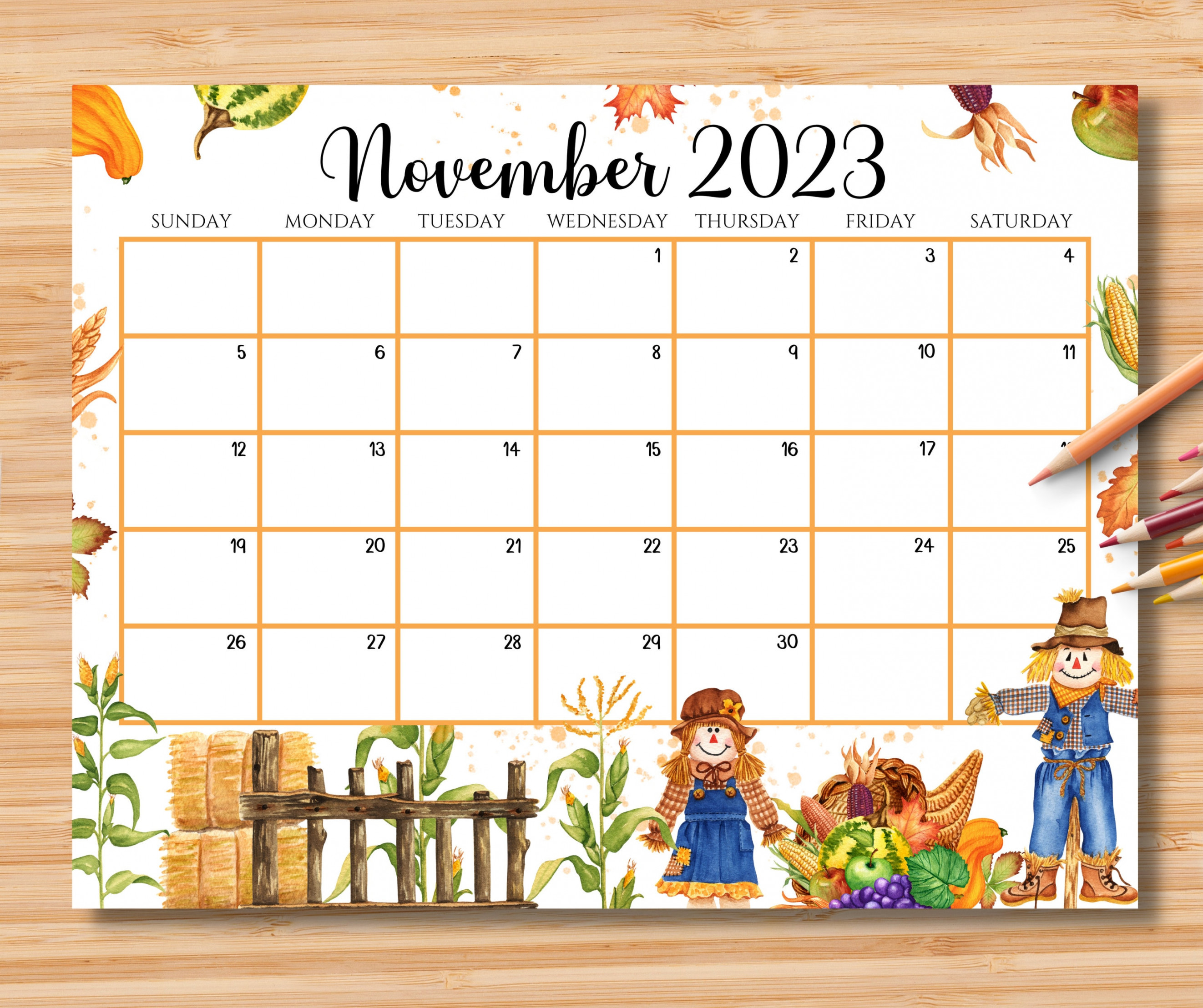 EDITABLE November  Calendar Beautiful Fall Autumn in the - Etsy
