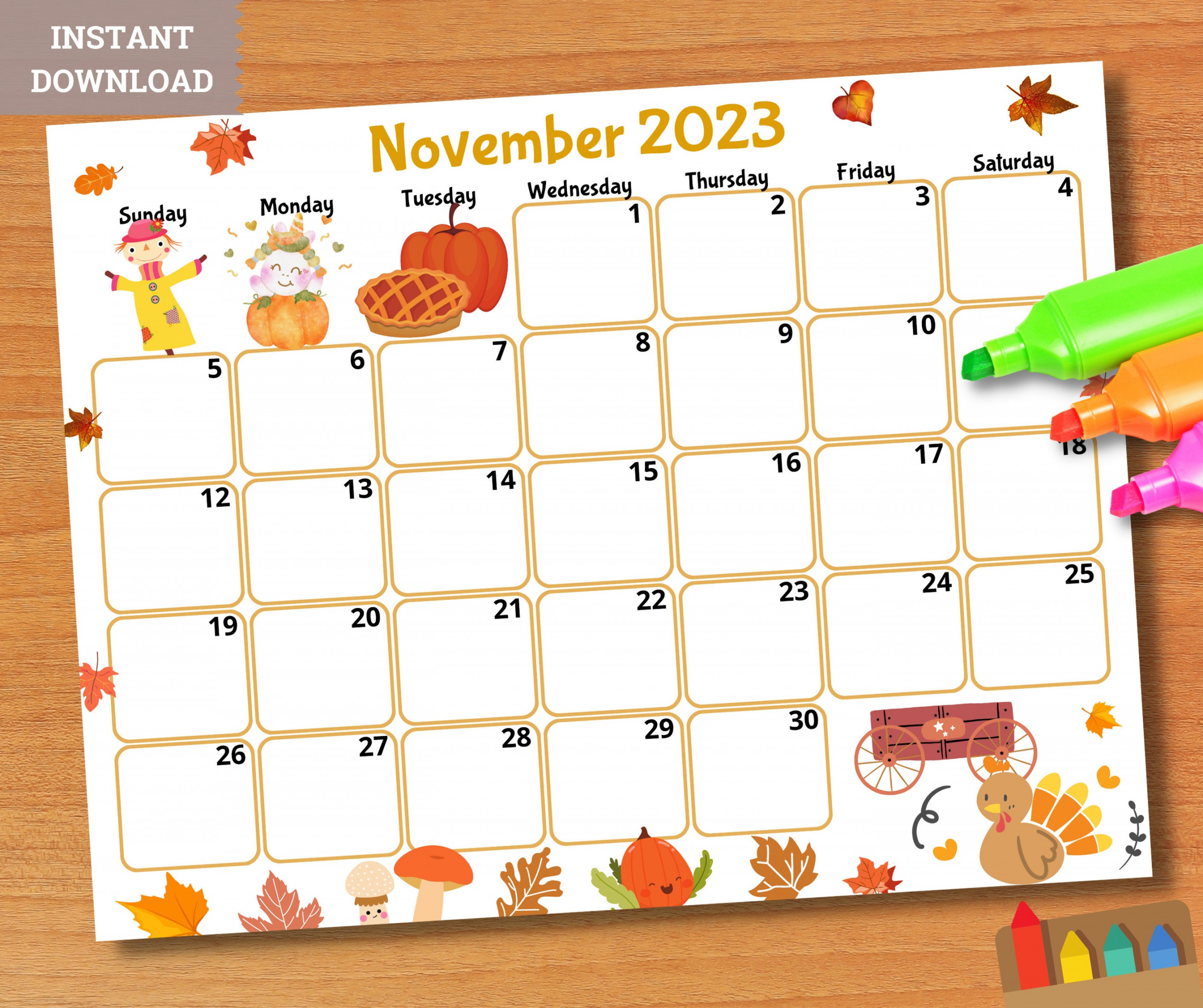 EDITABLE November  Calendar Printable Kids Calendar  - Etsy