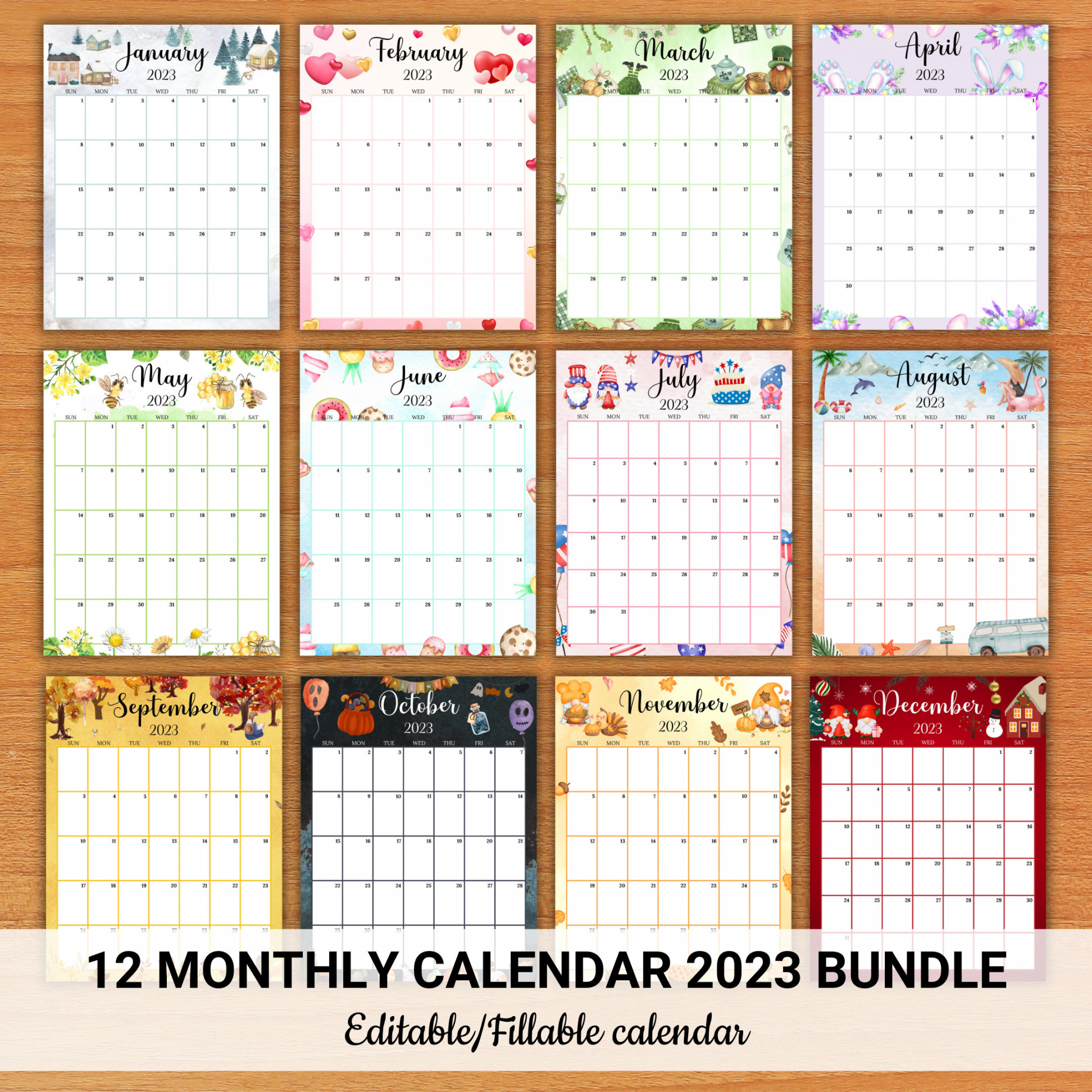 EDITABLE Vertical / Portrait Monthly Calendar  Bundle - Etsy