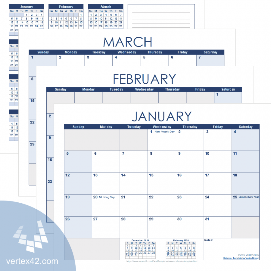 Excel Calendar Template for  and Beyond