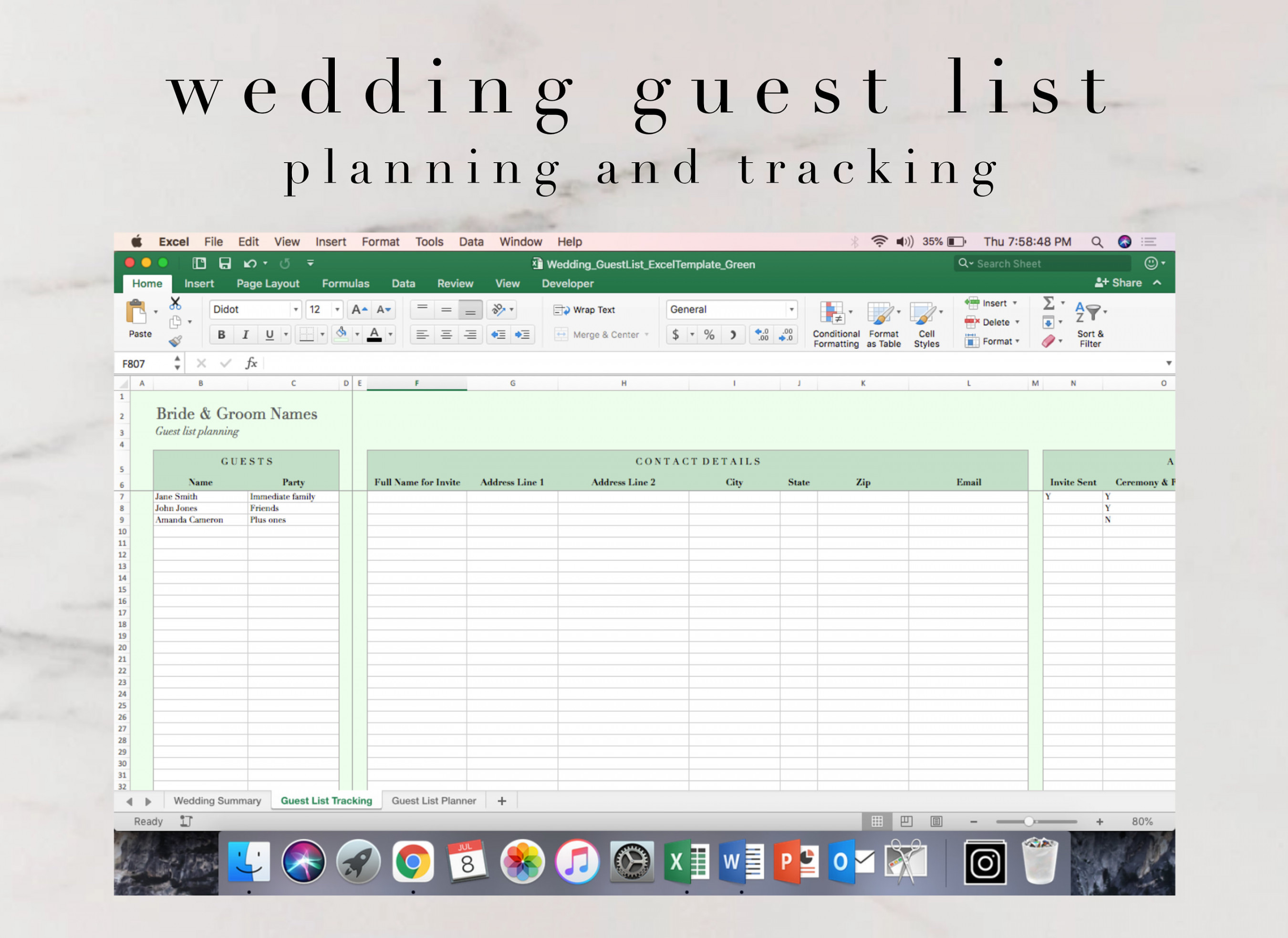 Excel Wedding Planner Template Event Guest List Planner - Etsy Finland