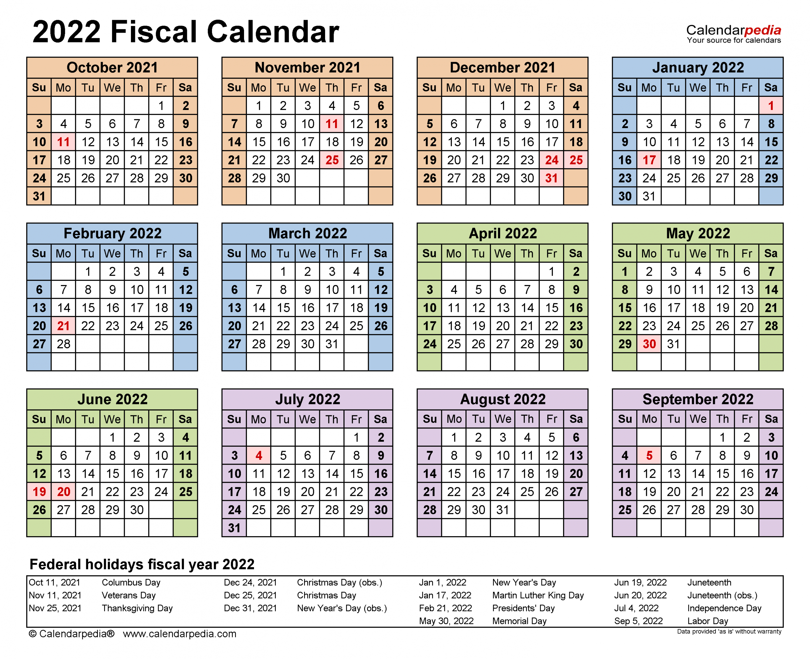 Fiscal Calendars  - Free Printable PDF templates
