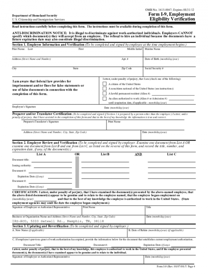 Form I-: Employment Eligibility Verification for U.S