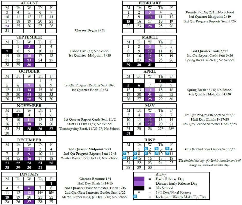 Fort Zumwalt Academic Calendar  Printable Calendar -