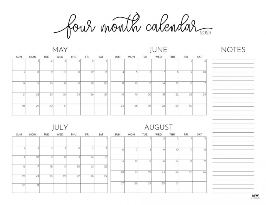 Four Month Calendars -  FREE Printables  Printabulls