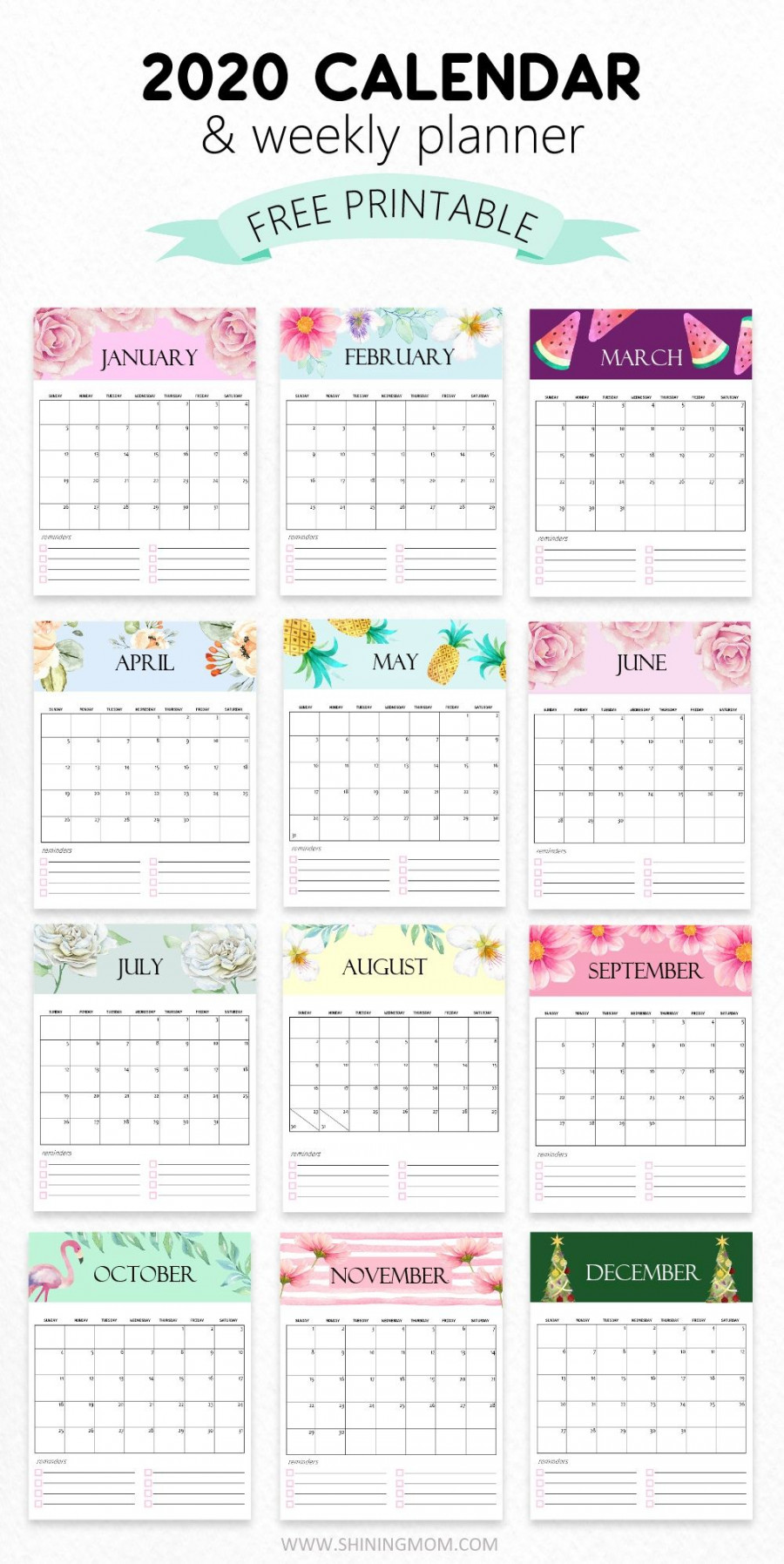 FREE Calendar  Printable:  Cute Monthly Designs to Love