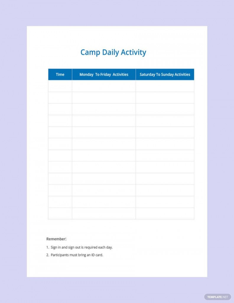 FREE Camp Schedule Template - Download in Word, Google Docs, Excel