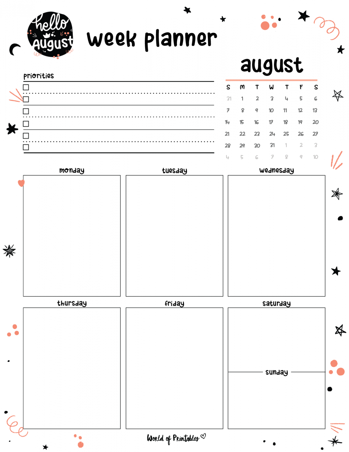 Free Cute August Calendar & Planner Set