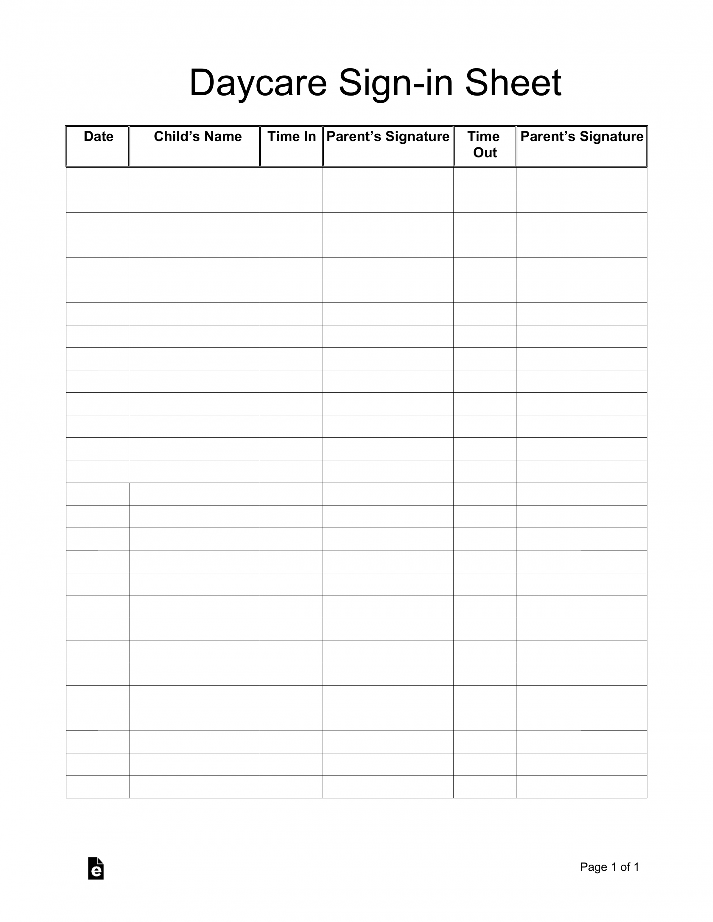 Free Daycare Sign-in Sheet Template - PDF  Word – eForms