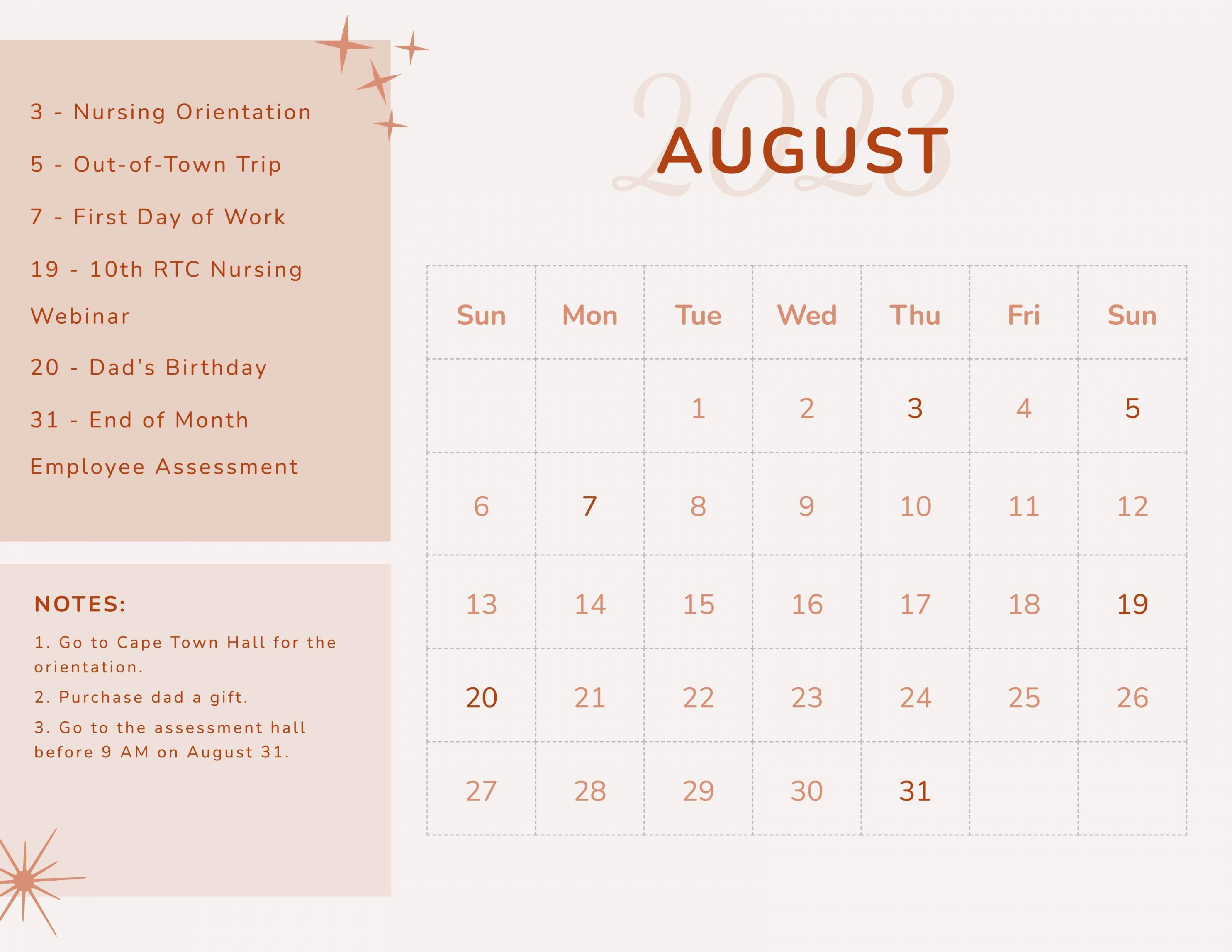 Free Fancy August  Calendar - Download in Word, Google Docs