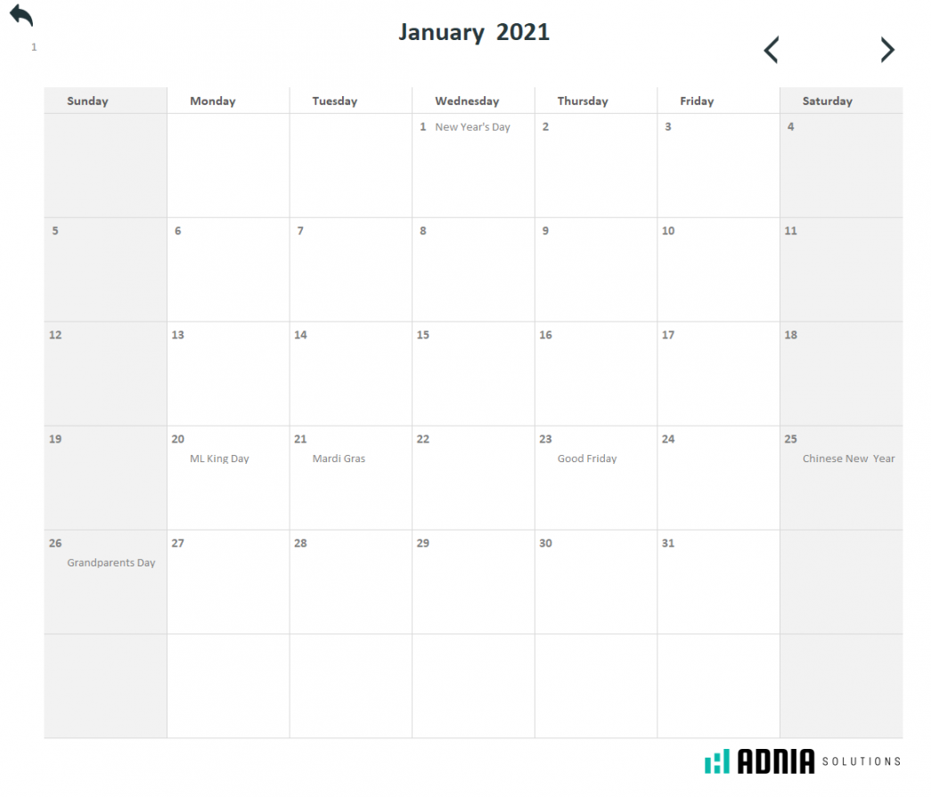 Free Monthly Calendar Excel Template  Adnia Excel Templates