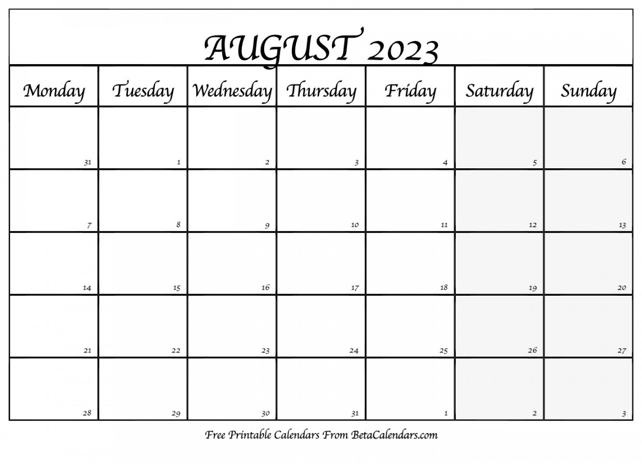 Free Printable August  Calendar