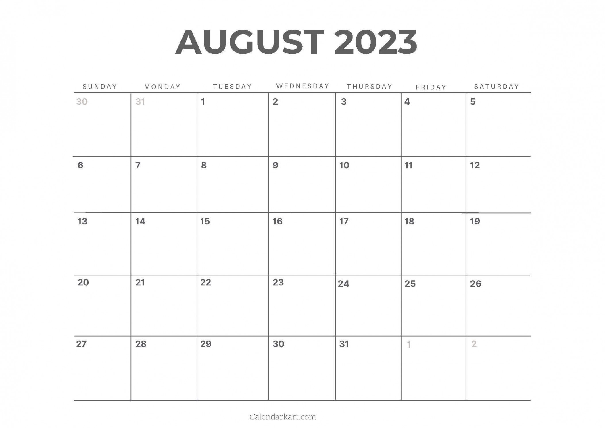 Free Printable August  Calendars - CalendarKart