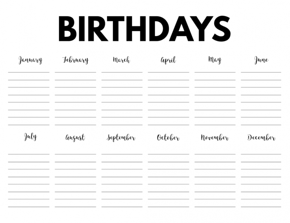 Free Printable Birthday Calendar Template - Paper Trail Design in