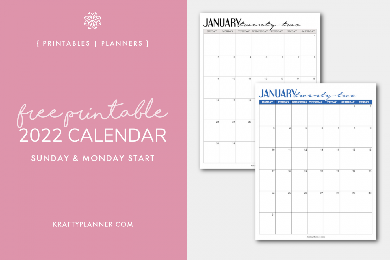 Free Printable  Calendar — Krafty Planner